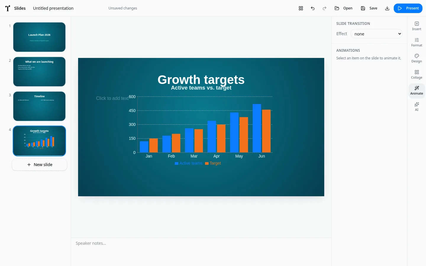 Typimo Slides animate panel with slide transition and item animation settings